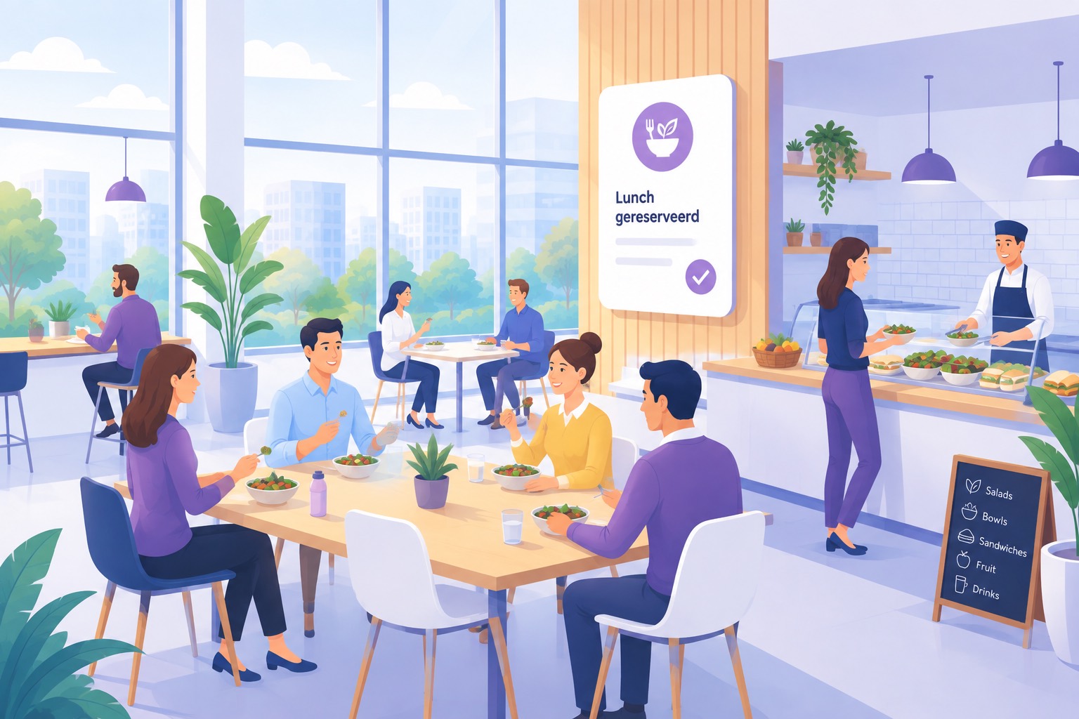 Collega's lunchen samen in een bedrijfsrestaurant